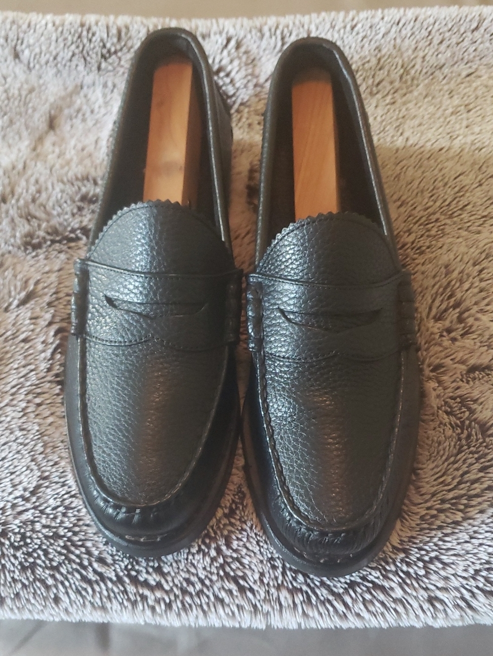 Brooks Brothers Black Pebbled Leather Penny Loafers